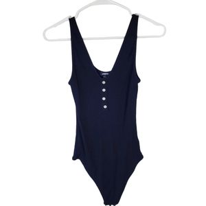 Express - Button Down Ribbed Tank Top Black Body Suite Size: M Women